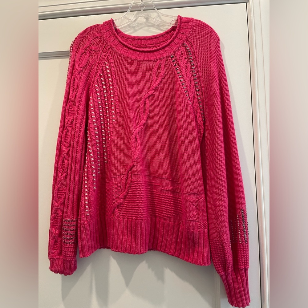 NIC+ZOE Vibrant Pink Cable Knit Sweater Like New M